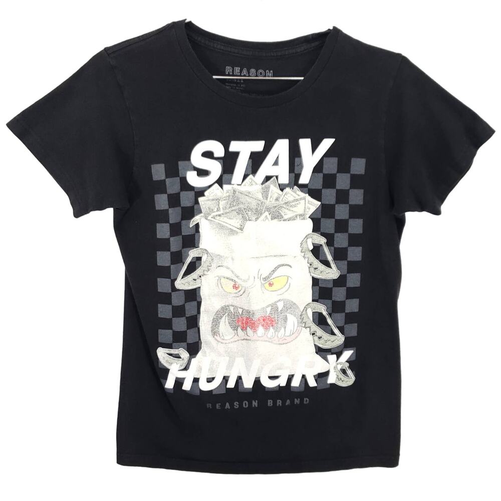 Reason Clothing T Shirt Mens Size S Black Stay Hungry Money Bag Monster Print